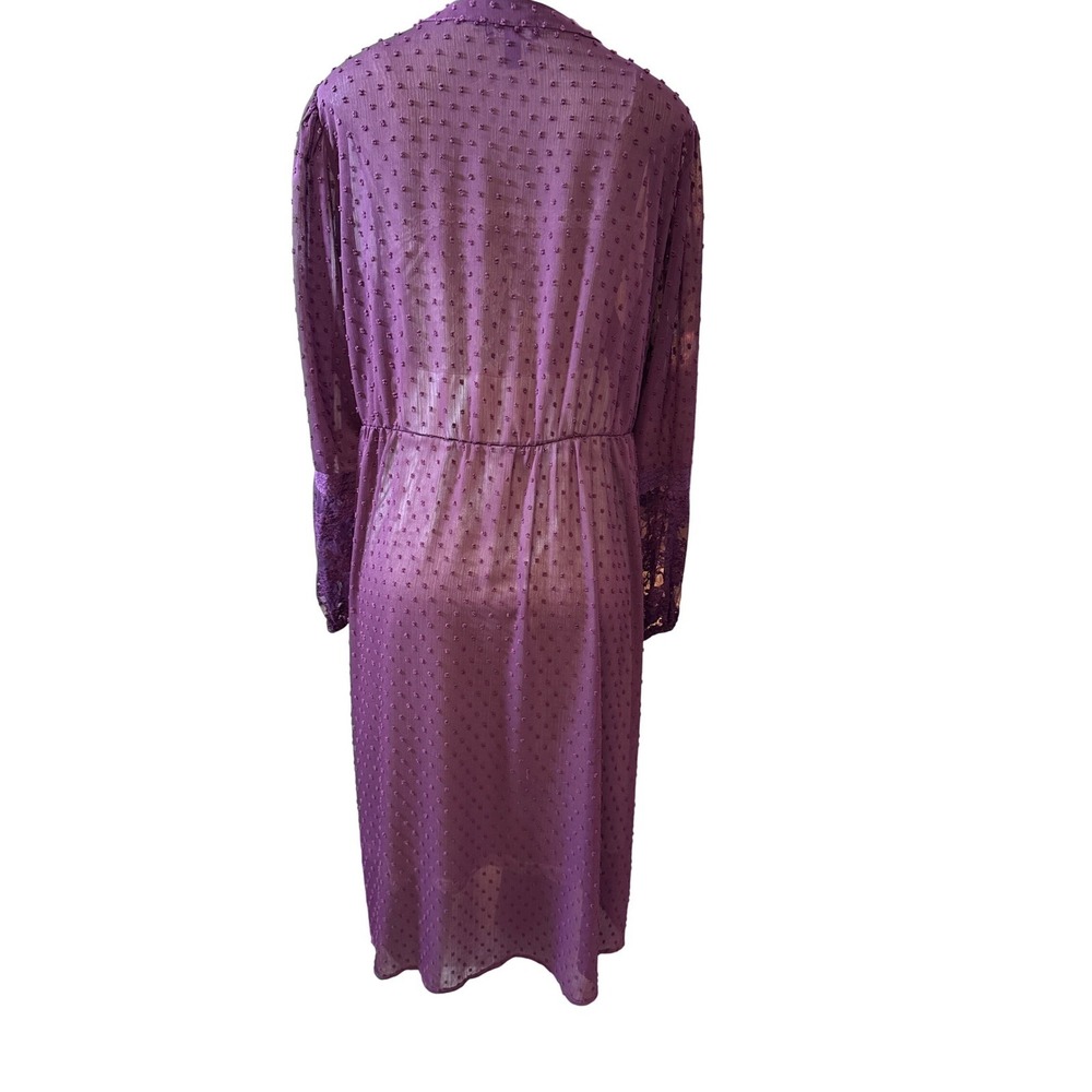 Purple Swiss Dot, Lace Sleeve, Button Front Midi Dress, Whimsy, Cottage Core, XL - Picture 4 of 8